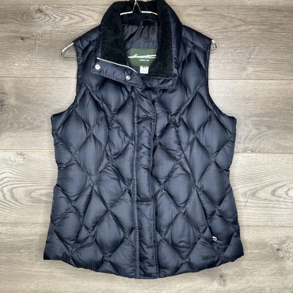 Eddie Bauer Vest Womens Med EB650 Black Goose Down Quilted Puffer Zip Pockets - Picture 2 of 16